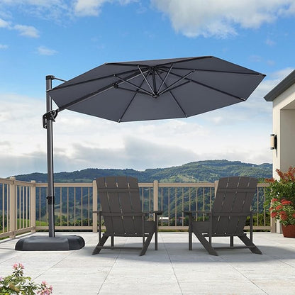 PURPLE LEAF 10 Feet Patio Umbrella Outdoor Cantilever Round Umbrella Aluminum Offset Umbrella with 360-degree Rotation for Garden Deck Pool Patio Light Grey