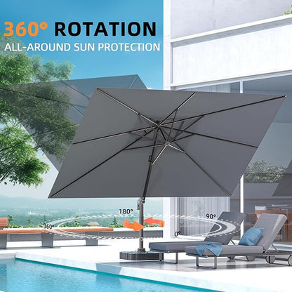10' X 13' Outdoor Patio Umbrella Large Rectangle Cantilever Umbrella Heavy Duty 360°Rotation Offset Umbrella for Garden Deck Pool Patio,Grey