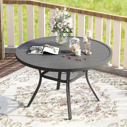 VICLLAX 47.2" Outdoor Round Patio Table for Lawn Garden, All Weather Metal Round Patio Dining Table with Adjustable Umbrella Hole, 6 Person Patio Table, Grey Tabletop