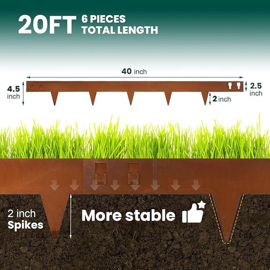 Corten Steel Landscape Edging 40 Inch Strips Steel Landscape Edging Metal Garden Edging Border Rusted Edge 4.5 Inch Depth Steel Edging for Landscaping Lawn Yard 6 pcs by GZGNEEVL