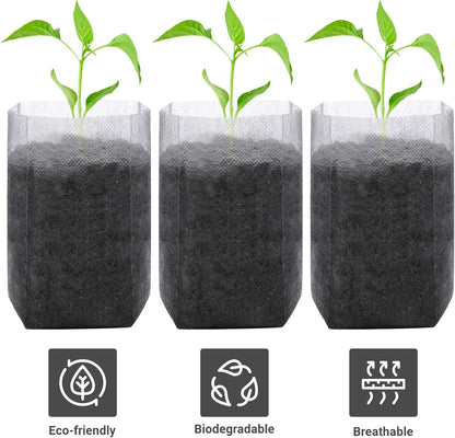 GREANER 100PCS Biodegradable Plant Bags, 5.9x6.3 inches Non Woven Seedling Bags for Planting, Garden Seed Starters Pouchs for Vegetables, Flowers, Indoors and Outdoor Use