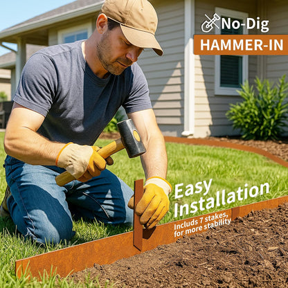 Worth Garden 20ft. Galvanized Steel Landscape Edging - 6-Pack 6.5" x 40" Metal Edging for Landscaping with 7 Stakes, Rust-Like Powder Coating Hammer-in Lawn Edging for Yard Pathway Divider