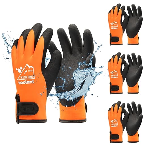 toolant 100% Waterproof Gloves Bulk Pack, 3 Pairs, Winter Work Gloves for Extreme Cold, Touchsreen, Warm Gloves for Freezer, Fishing and Gardening, with Grip, Orange, X-Large