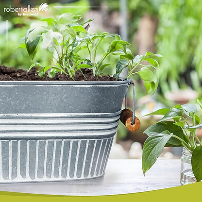 Headwind Vintage Collection 14-Inch White Wash Oval Galvanized Tub with Handles – Metal Wash Basin Planter - Galvanized Metal Tub for Indoor & Outdoor Use by Robert Allen