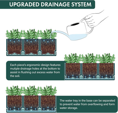 D'vine Dev Herb Garden Planter Set, Plastic Plant Pots with Drainage and Saucer, Indoor Succulent Cactus Vegetable Pot for Windowsill, Garden Balcony, Green, Set of 1, 76-V-C-1