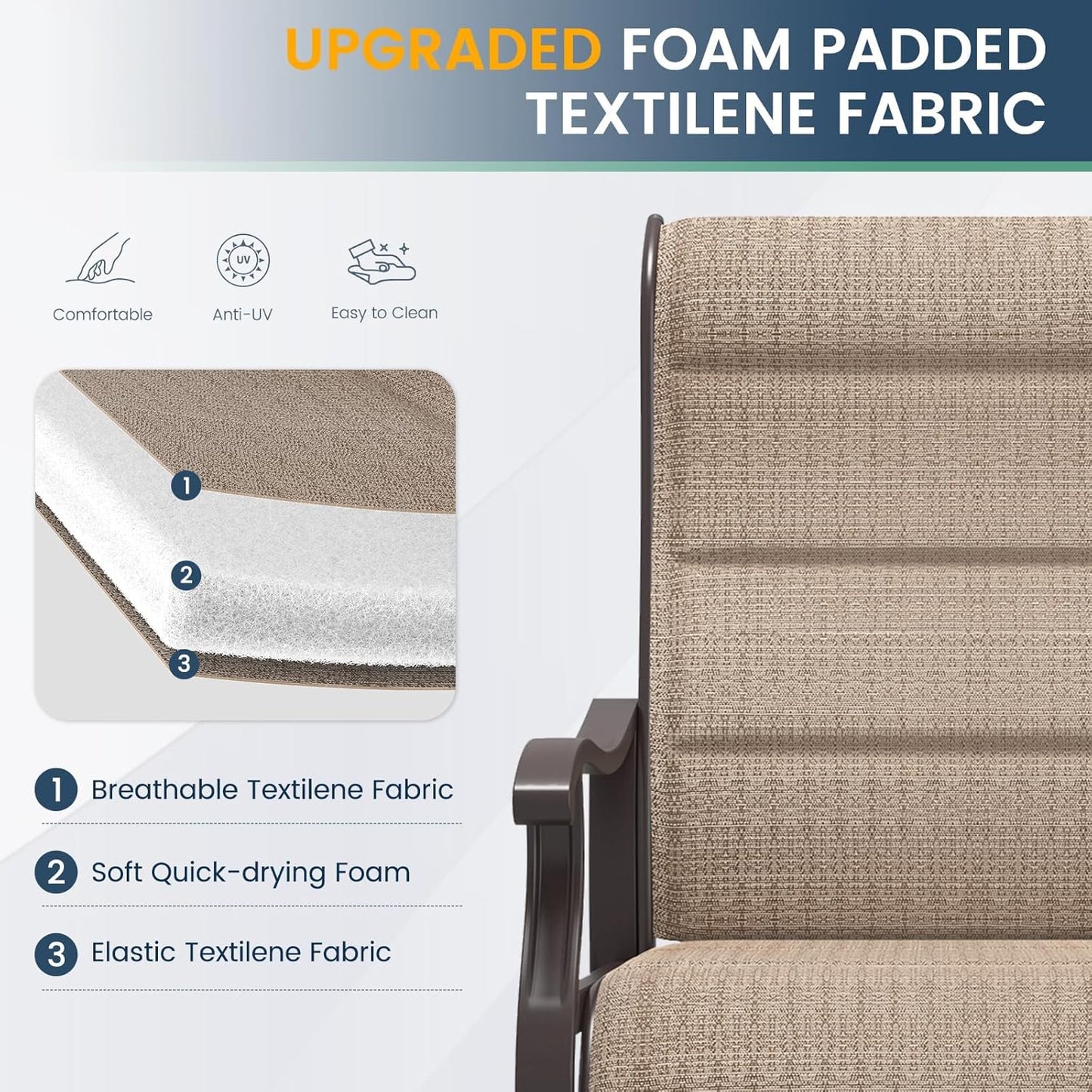 Amopatio Padded Patio Swivel Chairs Set of 6, Outdoor Dining Chairs with Ultra Soft Textilene High Back Seat & Metal Rocker Frame, for Backyard Deck Lawn Garden, Brown