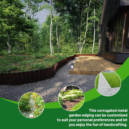 SnugNiture Corrugated Metal Garden Edging,10" x 20' Sturdy Lawn Edging Border,Landscape Edging Border for Lawn, Flower Bed,Garden and Yard(Brown)