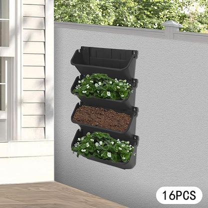 16 Pack Wall-Mounted Vertical Wall Planter Stackable Wall Planter Indoor Outdoor, Garden Self Watering Wall-Mounted Plastic Planter Plant Flower Pot Holder for Vegetable Fruit Herb