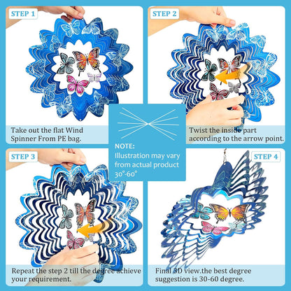Butterfly Wind Spinners,12In Stainless Steel 3D Wind Spinner for Yard and Garden,Butterfly Gifts for Women Mom Grandma Wife Father,Outdoor & Indoor Hanging Kinetic Yard Art Decorations