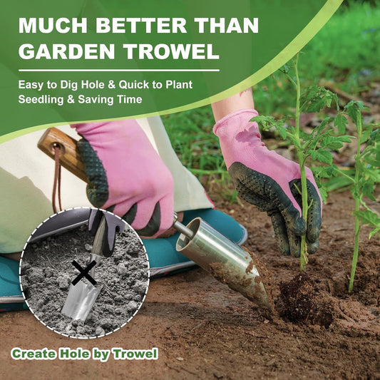 Haliaeetus Small Bulb Planter Tool, Sharp Edge Bulb Planter for Breaking Through Soil, Heavy Duty Stainless Steel Bulb Planter Tool, Small Bulb Digger with Comfortable Wood Handle for Seed Planting