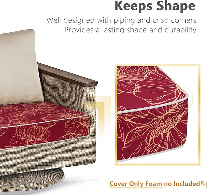 Porch Shield Outdoor Cushion Slipcovers Patio Chair Seat Cushion Covers Set 4 Waterproof Fade Resistant 22 x 20 x 4 inch, Summer Blooming