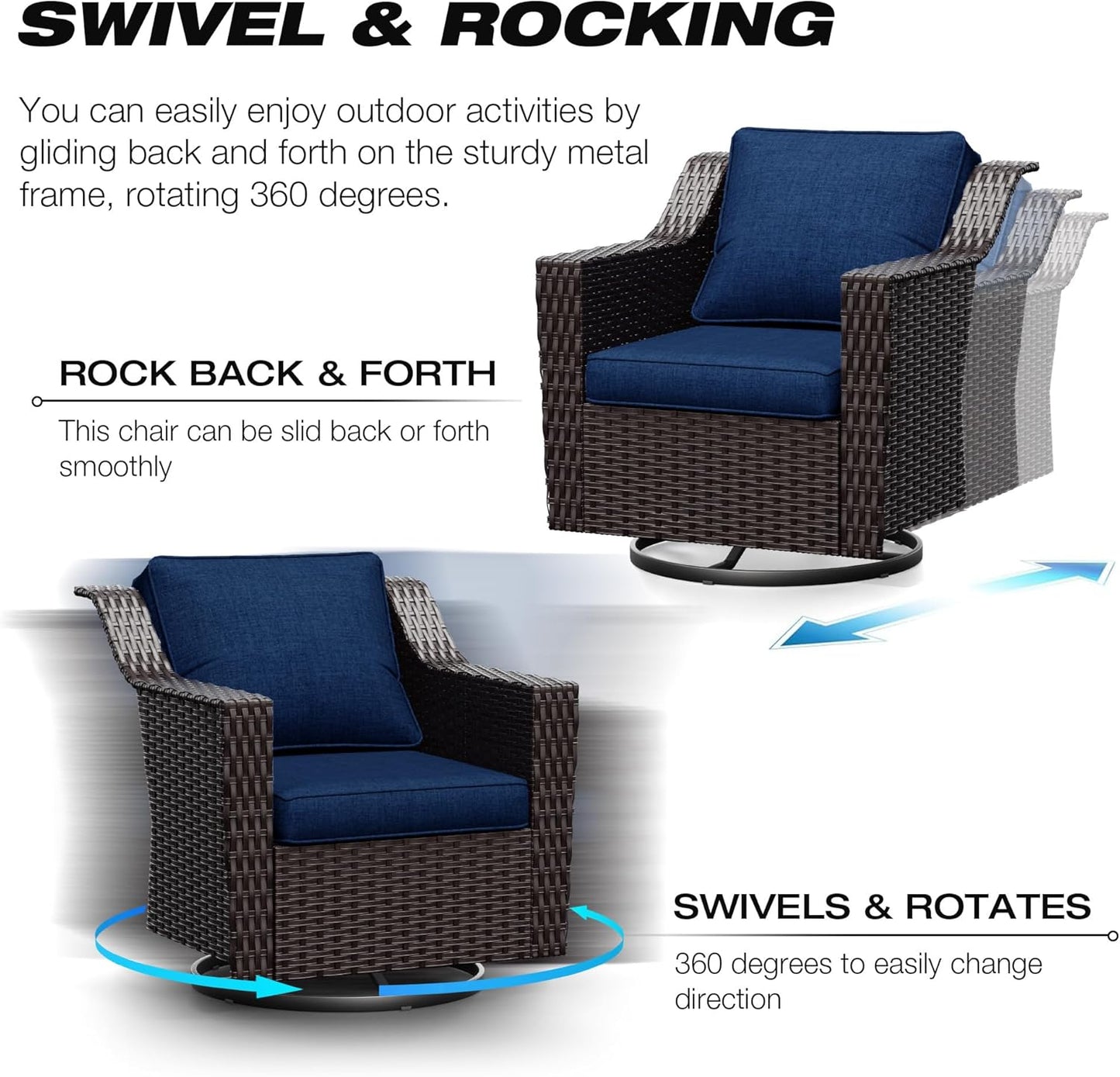 Joyside Wicker Patio Furniture Sets, 9 Pieces Upgraded Large Size Outdoor Furniture with Swivel Rocking Patio Chairs, Patio Dining Chair, 3-Seat Sofa, Outdoor Ottoman, Coffee Table, Thick Cushions