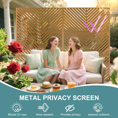 Metal Privacy Screen Outdoor Freestanding Privacy Wall Panels and Decorative Patio Dividers,Crafted from Steel with Sun-Proof Design, Ideal for Patio, Deck, Garden,72" H×47" L,（Brown&Parallel