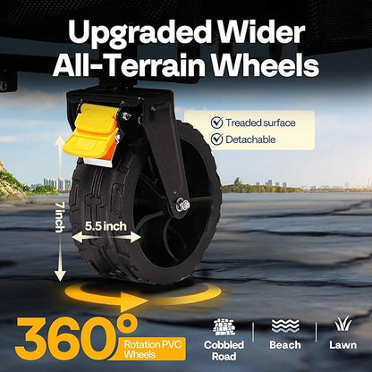 VIVOHOME 400L Large Capacity Double Decker Collapsible Wagon 500lbs Heavy Duty Utility Folding Cart with Big Wheels 53" Extended for Camping, Sports