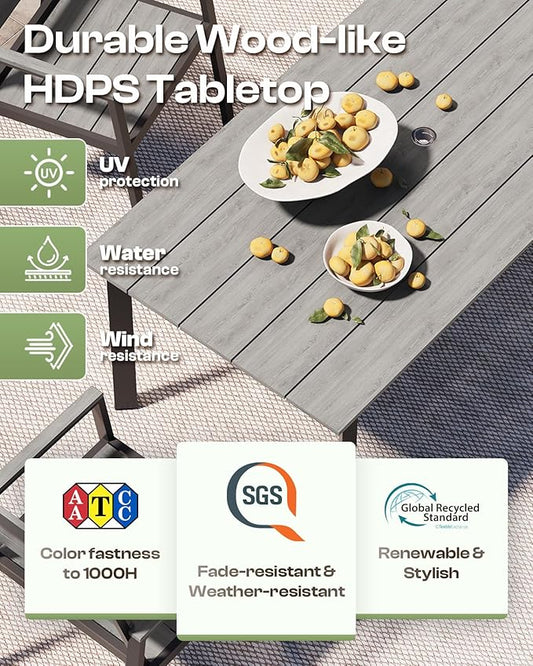 Outdoor Dining Set for 4, Patio Table and Chairs Set with Umbrella Hole, 5 Pieces HDPS Outdoor Furniture Sets for Patio, Garden, Backyard (Gray)