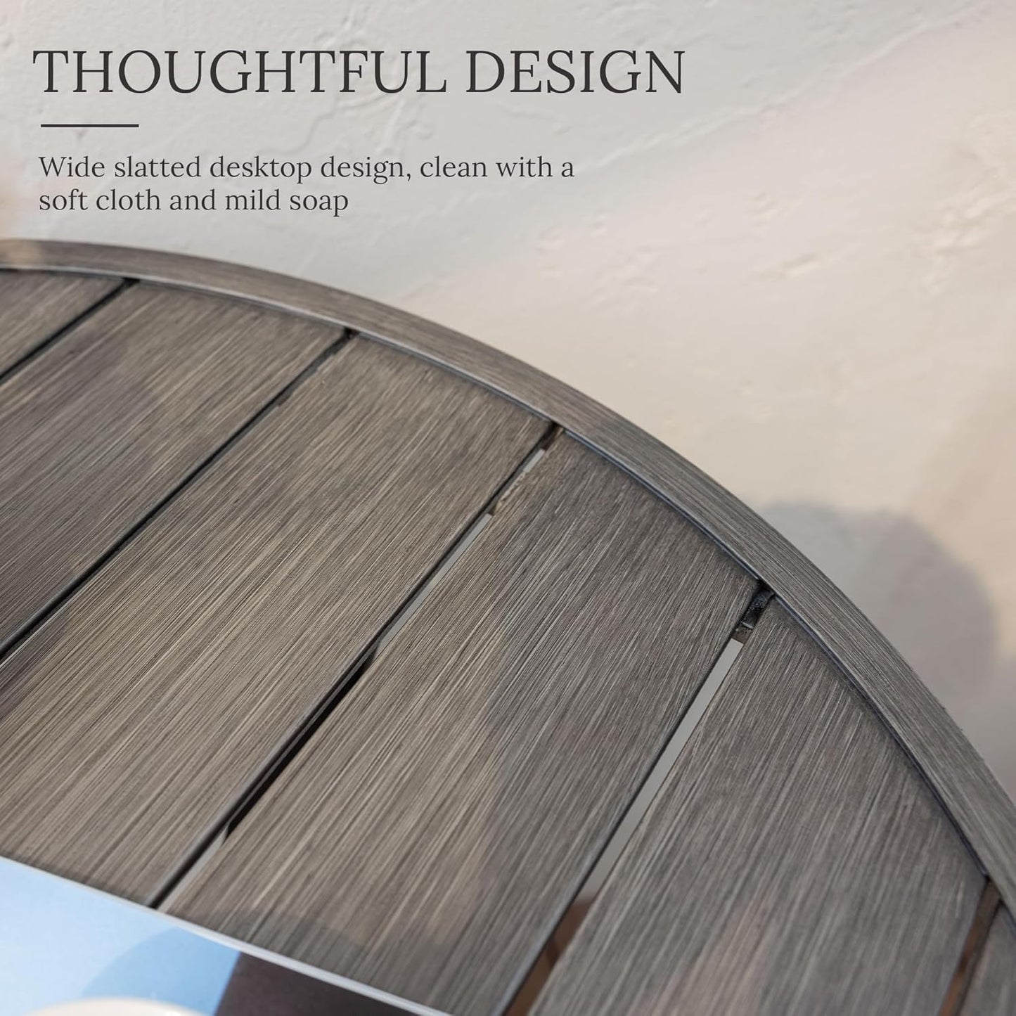 VICLLAX 53" Outdoor Round Patio Table for Lawn Garden, All Weather Metal Round Patio Dining Table with Adjustable Umbrella Hole, Patio Table for 8 Person, Grey Wood-Like Tabletop