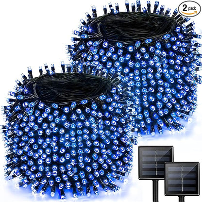 2 Pack 480 LED Solar Chrismas Lights Outdoor, 170 FT Super Long Solar String Lights for Outside with 8 Modes & Memory Function, Waterproof Twinkle Light for Xmas Tree Yard Party Decorations (Blue)