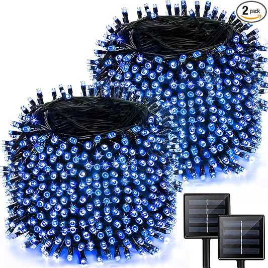 2 Pack 480 LED Solar Chrismas Lights Outdoor, 170 FT Super Long Solar String Lights for Outside with 8 Modes & Memory Function, Waterproof Twinkle Light for Xmas Tree Yard Party Decorations (Blue)