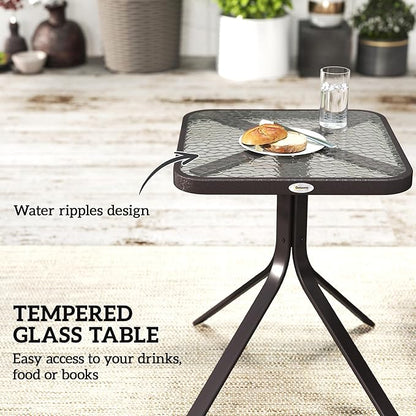 Outsunny 3 Piece Outdoor Glider Chair with Coffee Table Bistro Set, 2 Patio Rocking Swing Chairs with Breathable Sling Fabric, Glass Tabletop, for Backyard, Garden and Porch, Gray