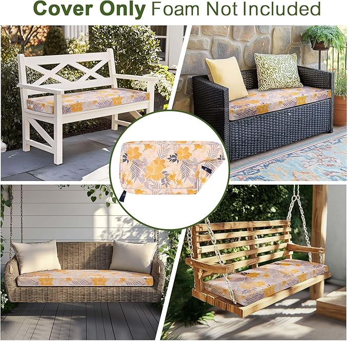 Porch Shield Outdoor Bench Cushion Cover – Waterproof Swing Cushion Cover for Patio Furniture Loveseat (Not Insert) Summer Blossom 48" W x 18" D x 3" H