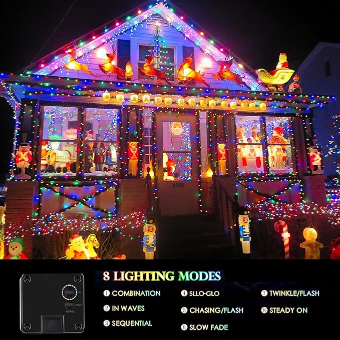 2 Pack Solar Christmas Lights Outdoor Waterproof, Super Bright 90FT 160 LED Solar String Lights, 8 Lighting Modes Green Wire Twinkle Fairy Lights for Xmas Garden Decorations (Multi-Colored)