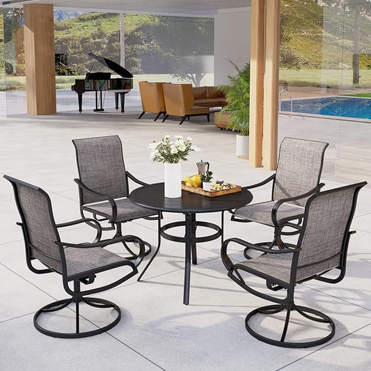 MFSTUDIO Round Outdoor Dining Set for 4, Patio Table and Chairs Set for Deck/Backyard/Poolside/Garden, 5 Piece Patio Furniture Set with Umbrella Hole