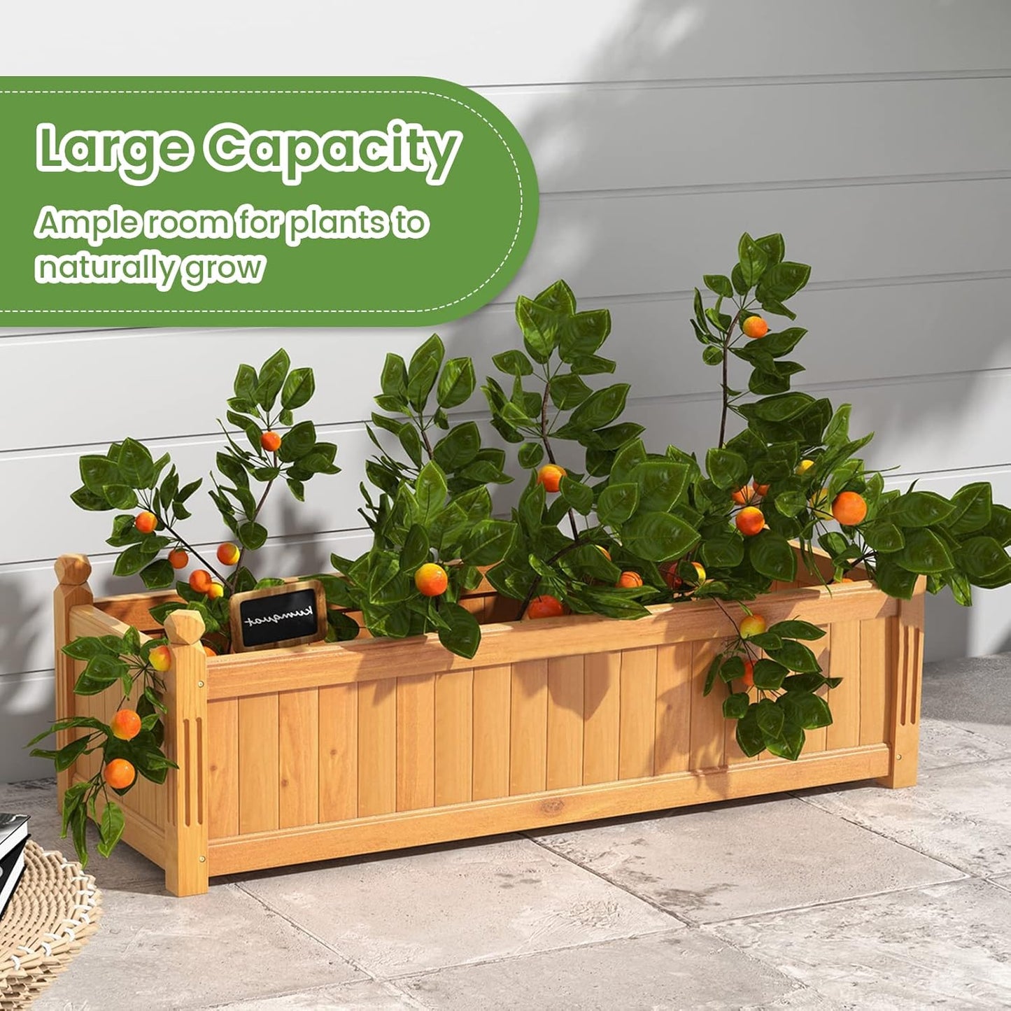 HAPPYGRILL Raised Garden Bed, Elevated Planter Box with Drainage Holes, Outdoor Wood Planter Container for Vegetables Flowers & Herbs, Planter Raised Beds for Garden, Patio, Balcony