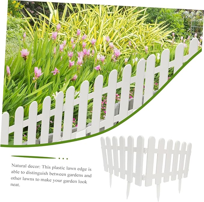 2pcs White Garden Decorative Fence with Ground Plugs Weather-Resistant Courtyard Picket Fence for Kindergarten Christmas Tree Decoration Outdoor Landscape Border