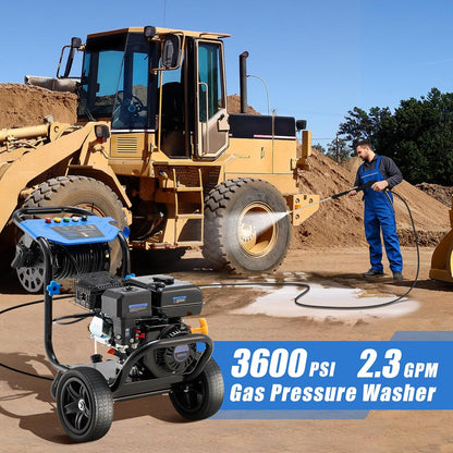 Gas Pressure Washer 3600 PSI, 2.3 GPM Heavy Duty High Power Washer,212CC Engine with 30FT Hose, Axial Aluminum Pump, Soap Tank, Spray Gun and Wand, 5 Quick Connect Nozzle (Blue)