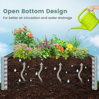 2 Pieces Raised Garden Beds, Metal Garden Planter with Open Bottom, Sprayed Plate & Thickened Corner Protectors, Outdoor Planter Box for Vegetables, Flowers & Herbs (Gray)
