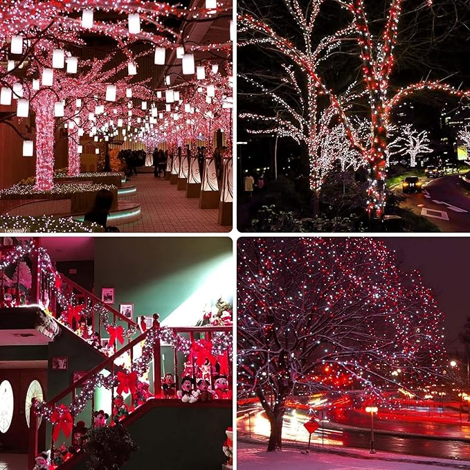 2 Pack 480 LED Solar Chrismas Lights Outdoor, 170 FT Super Long Solar String Lights for Outside with 8 Modes & Memory Function, Waterproof Twinkle Light for Xmas Tree Party Decorations (Red and White)