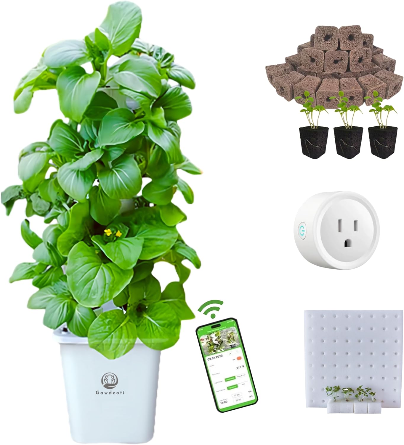 Hydroponic Growing System Kit - Indoor Smart Hydroponic Vertical Garden,Hydroponic Vegetable System,30 Pods,with Pump System and Automatic Timer, White