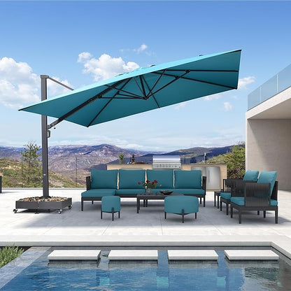 PURPLE LEAF 13 FT Square Patio Umbrella Large Cantilever Outdoor Aluminum Offset Umbrella with 360-degree Rotation for Garden Deck Backyard Pool Turquiose Blue