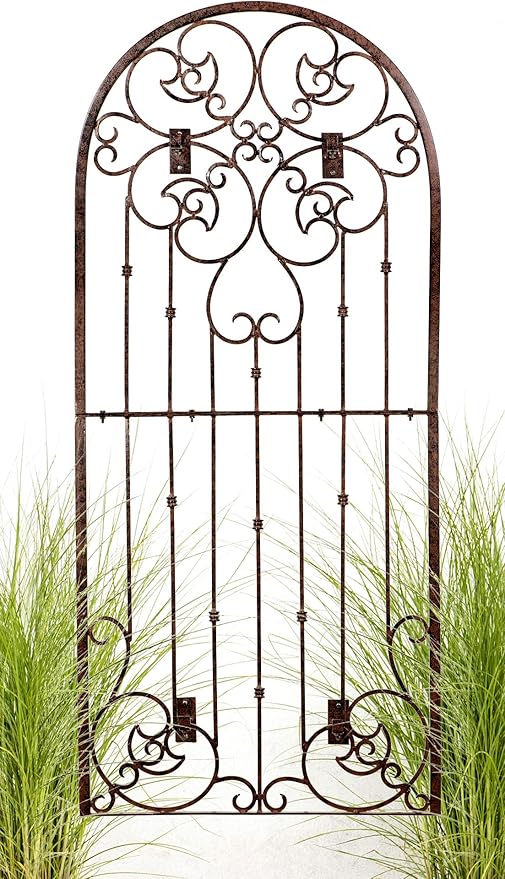 H Potter Wall Trellis Indoor Outdoor Wrought Iron Heavy Scroll Metal Decoration Large with Set of 4 Mounting Brackets