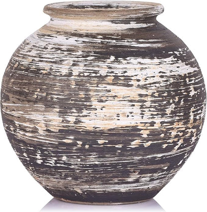 Rustic Terracotta Vase for Farmhouse Decor, Large Vintage Pottery Vases for Home, Wide Mouth Ceramic Vase for Living Room, Kitchen, Table Centerpieces, Modern Rustic Stone Vases