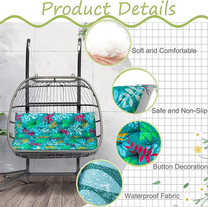 Swing Replacement Cushions with Backrest, 2 or 3 Seater Waterproof Non-Slip Overstuffed Swing Pad, Indoor/Outdoor Bench Cushion for Porch Chair Swings Garden Furniture (Flower color, 40 * 40 in)