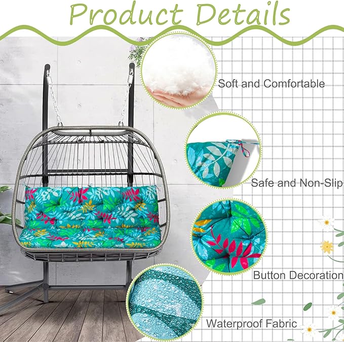 Replacement Cushions for Outdoor Swing, Outdoor Cushions for Patio Furniture with Backrest, Waterproof Thicken 4" porch swing cushions, for Outdoor Patio Garden Furniture(Flower color 40 * 47 in)