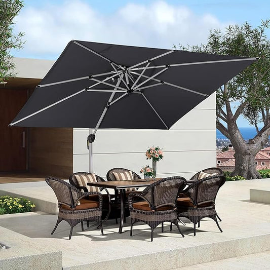 PURPLE LEAF 9' X 11' Patio Umbrella Outdoor Rectangle Umbrella Large Cantilever Umbrella Windproof Offset Heavy Duty Sun for Garden Deck Pool Patio, Grey
