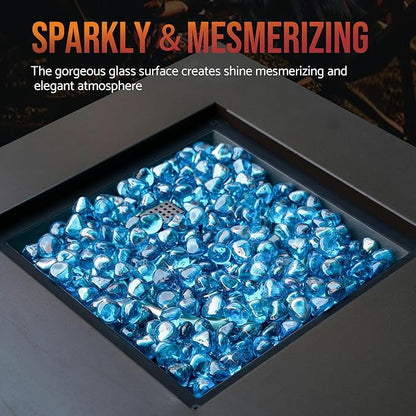 Skyflame 10-Pound Fire Glass Diamonds for Fire Pit Fireplace Landscaping, 1/2 Inch Reflective Glass Fire-Diamonds, Caribbean Blue