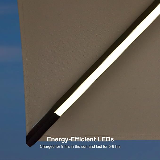 PURPLE LEAF 10 Feet Patio Umbrella Outdoor Cantilever Solar Powered LED Square Umbrella Aluminum Offset Umbrella with 360-degree Rotation for Garden Deck Pool Patio, Beige