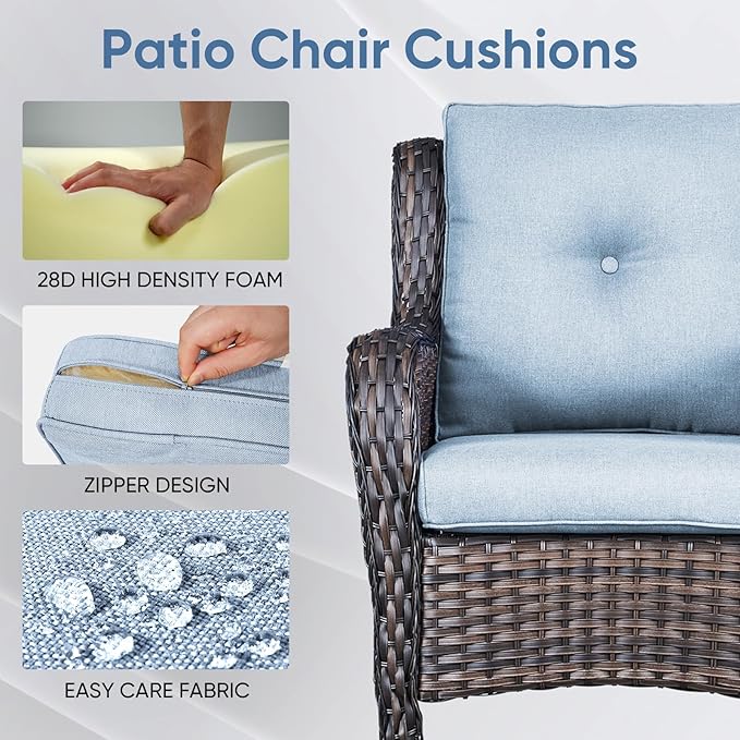 Outdoor Chair Cushions for Patio Furniture - 1 Pack Outside High Back Thick Water-Resistant Cushion 22x24 with Zipper Cover for Wicker Glider Rocking Chairs Loveseat Couch – Baby Blue/Buckle