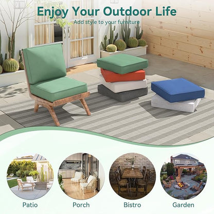 Outdoor Chair Cushions 23" x 24" x 4", Patio Deep Seat Replacement Cushions Set with Zippered Removable Cover, Weather-Resistant Olefin Fabric for Garden Chair Sofa Couch, Set of 2, Green