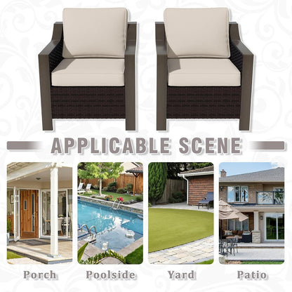 Outdoor Wicker Chair Set of 2, All-Weather Use Patio Rattan Chair with Removable Water-Resistant Cushion, Ideal for Porch, Backyard, Balcony, Poolside, Beige