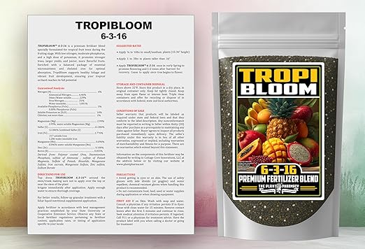 Fertilizer Commercial Grade | TropiBloom 6-3-16 | 3 Pounds | Custom Professional Mix Blend | High-Potassium | Tropical Fruit Trees | Micronutrients with Chelated Iron | Support Yield Flavor Structure