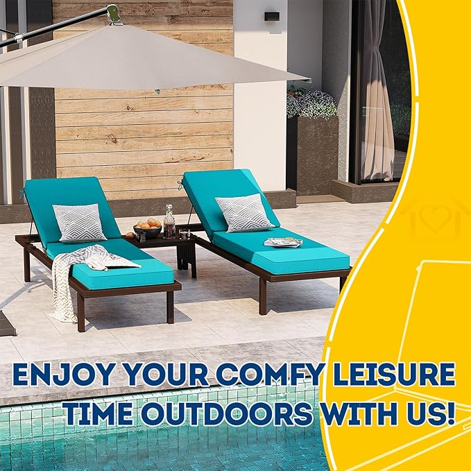 AAAAAcessories Outdoor Chaise Lounge Cushions, Waterproof, Fade-Resistant Patio Furniture Replacement Cushions, 80" x 26" x 3", Turquoise Blue