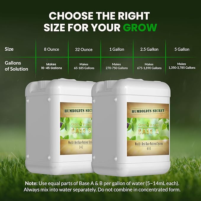 Humboldts Secret Base A & B Liquid Hydroponic Fertilizer | Complete Hydroponic Nutrients for Indoor and Outdoor Plants | Supports Healthy Vegetative Growth and Flowering Stage | 5 Gallon
