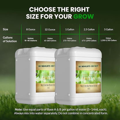 Humboldts Secret Base A & B Liquid Hydroponic Fertilizer | Complete Hydroponic Nutrients for Indoor and Outdoor Plants | Supports Healthy Vegetative Growth and Flowering Stage | 5 Gallon