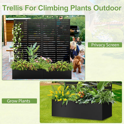 Trellis for Climbing Plants Outdoor，Mental Garden Bed with Drainage Holes Outdoor Privacy Screen Design Tall planters for herb Flower Vegetables 73"x35"x16", Black-Louvered