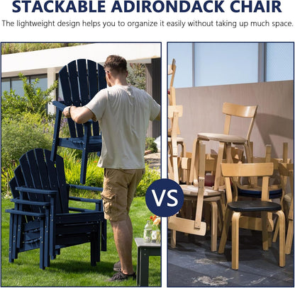 Stackable Adirondack Chair Set of 4, HDPE Outdoor Patio Chair - Durable and Space Saving, Suitable for Porches, Lawns or Garden, Navy
