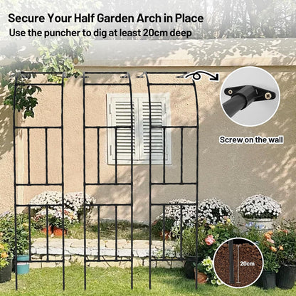Twira Half Side Garden Arch Trellis, 7.9FT Metal Garden Arbor Trellis for Climbing Plants Outdoor, Black Half Arch Wedding, Garden Archway Arbors and Trellises Decoration for Lawn, Patio, Backyard